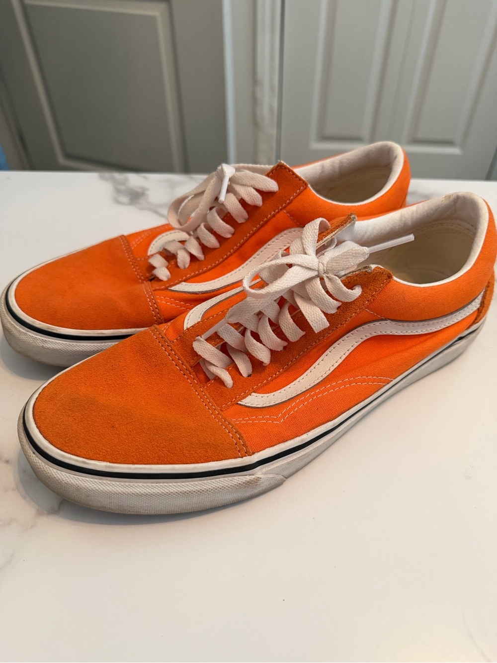 Vans Orange Low-Top Sneakers with White Stripe